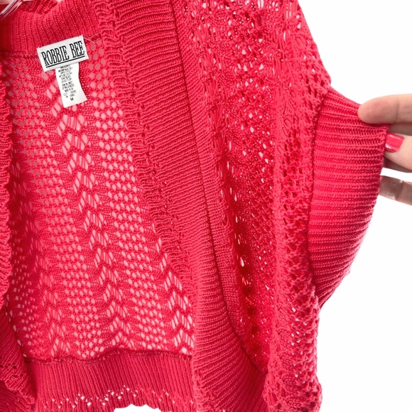 Robbie Bee Crochet Knit Short Sleeve Open Front Cardigan Size Medium - Picture 2 of 9